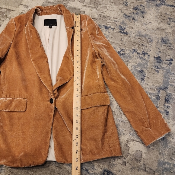 Banana Republic Velvet Warm Carmel Brown Tan Golden Single Button Blazer Size 6 - Picture 3 of 16